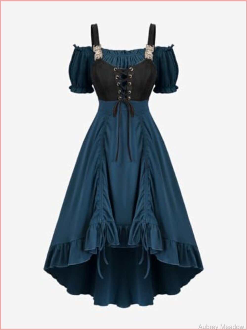 Steampunk Renaissance Costume Dress Plus Size Corset Lace Up Midi Ren Faire - Picture 3 of 6